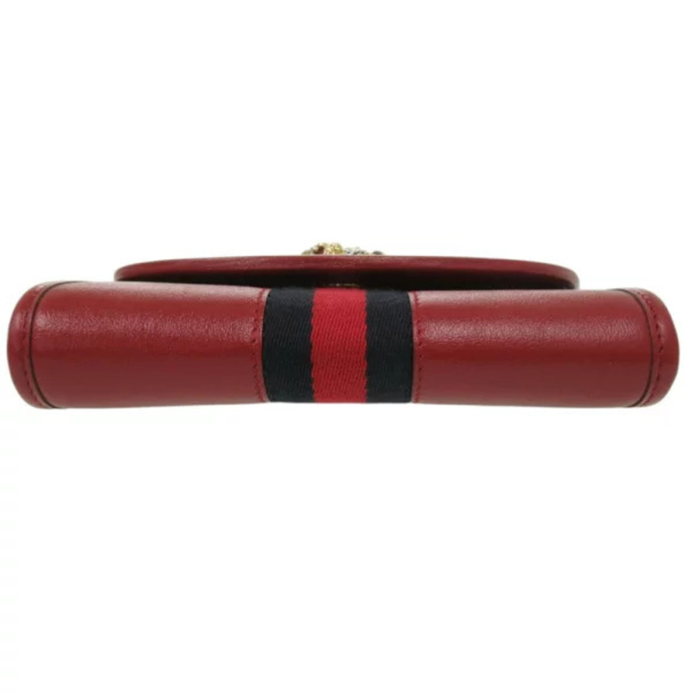 Gucci Raja Web Stripe Chain Shoulder Bag Leather Canvas Red Navy Blue - Picture 4 of 6
